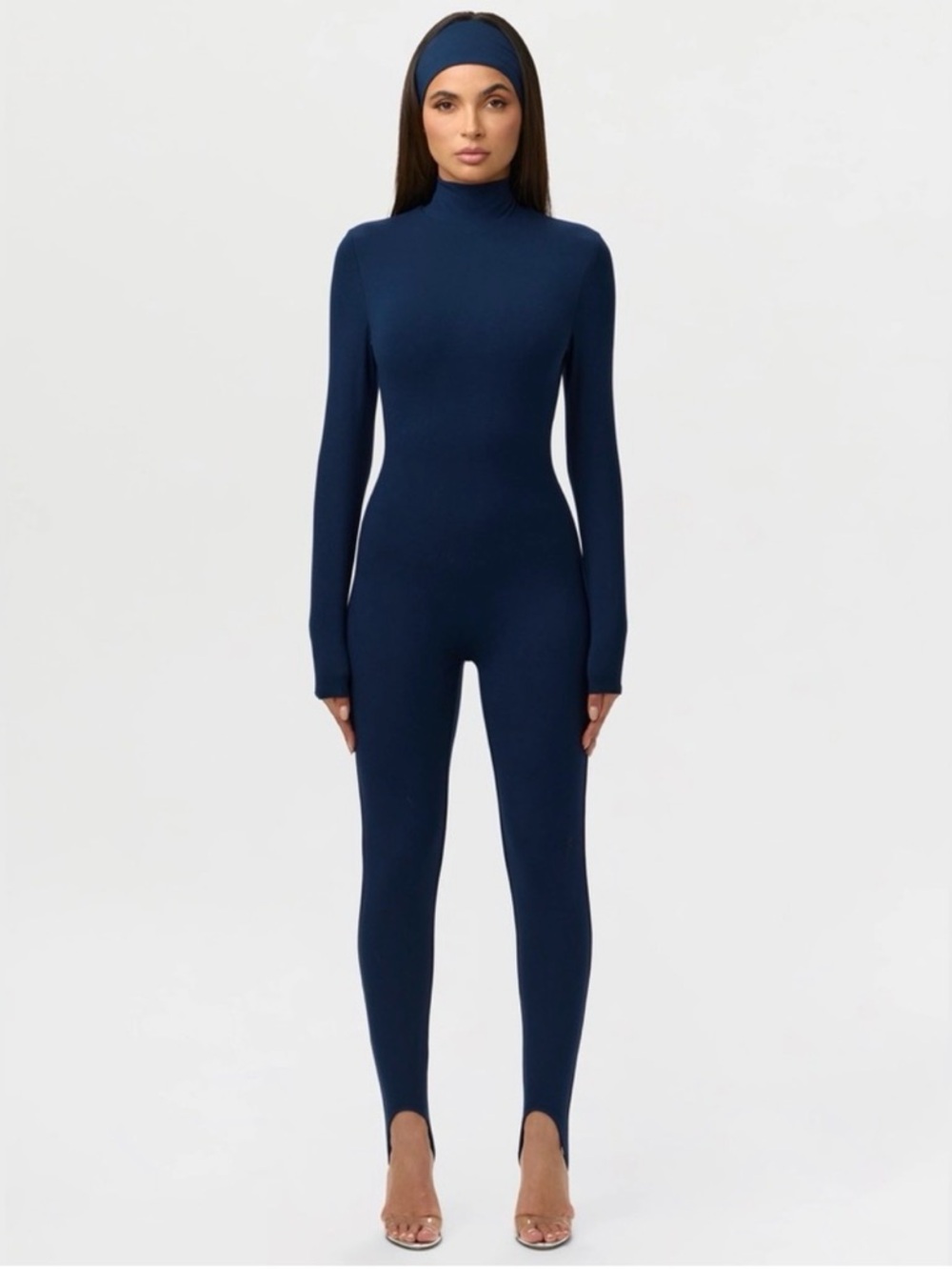 NAKED WARDROBE Navy Turtleneck Long-Sleeve Jumpsuit